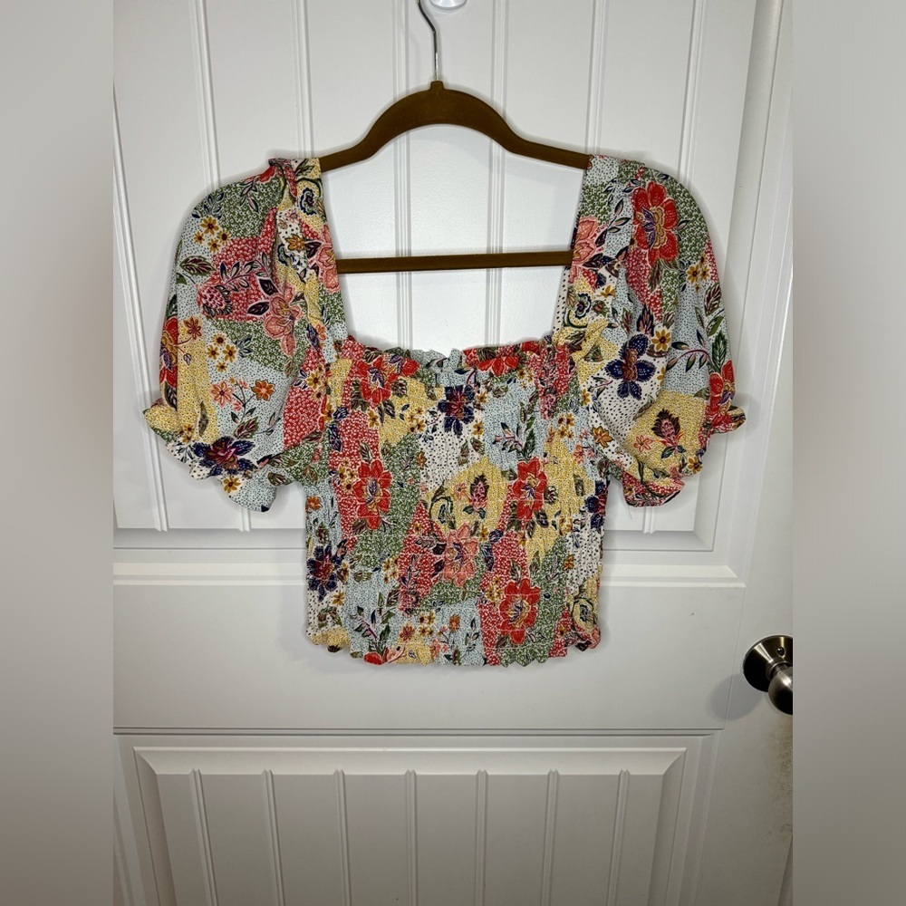 Monteau Multicolor Floral Patchwork Puff Sleeve C… - image 5